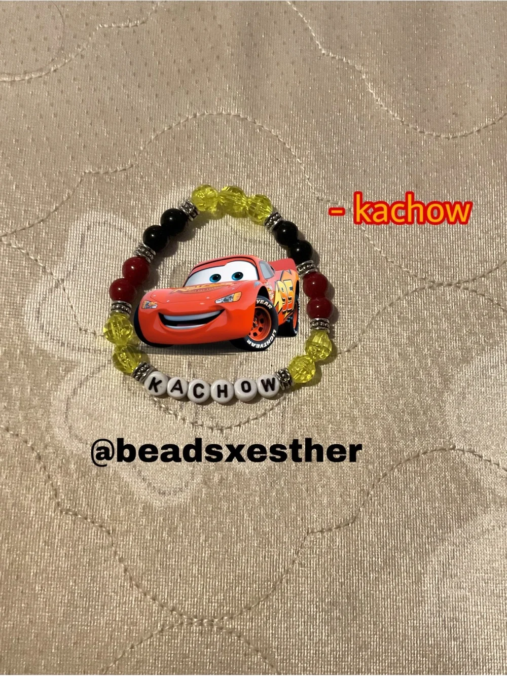 Lightning McQueen Yellow Red Beaded Bracelet